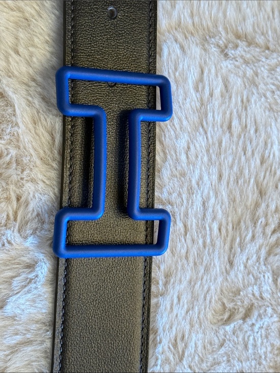 Hermes Paris reversible black/ Brown leather Belt with Blue Buckle